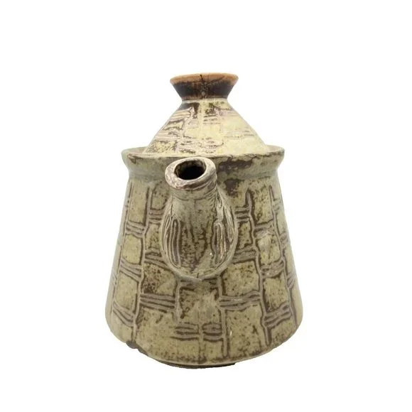 Art Studio Pottery Teapot Earthy Green And Brown Glaze Unique Handle Stoneware - Picture 3 of 7